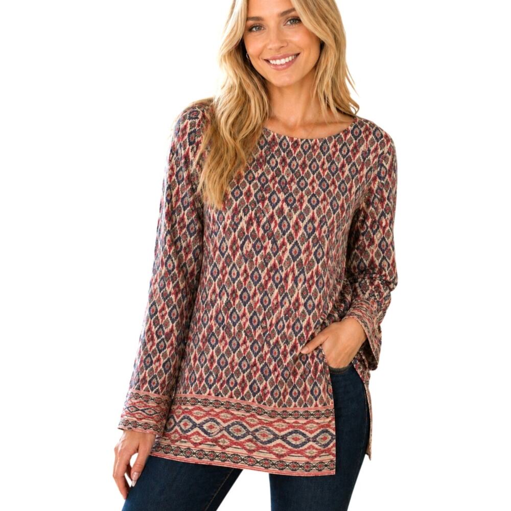 J. Jill Luxe Supima Top Womens XL Petite Western Print Forward Seam Tunic